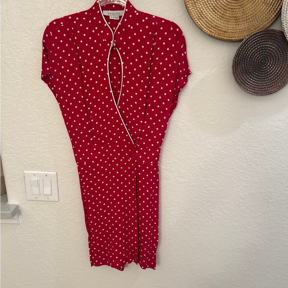 ASHLEE red and white polka dot wrap-style‎ skort size 8